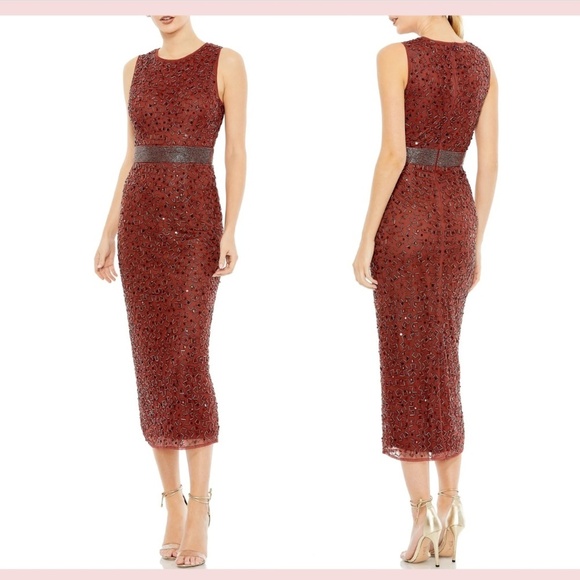 Mac Duggal Dresses & Skirts - NEW $398 Mac Duggal [ 10 ] Geometric Beaded Midi Cocktail Dress in Brick‎
